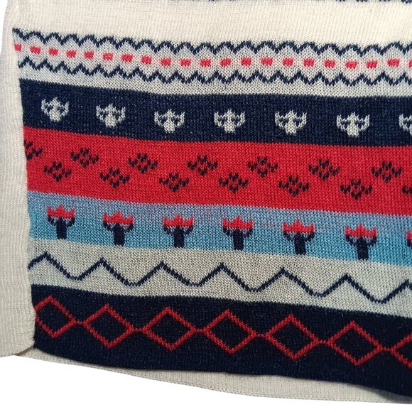 Vintage 70's Girls 4T Acrylic Knit T-shirt Top Scandinavian Pattern Boho Butter - Picture 2 of 7